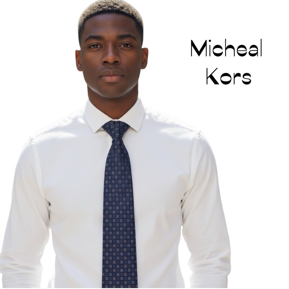 Michael Kors Black Silver Square Silk Necktie